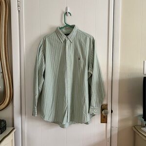 Vintage | Ralph Lauren Mint Green Striped Oxford Button Down Dress Shirt!!